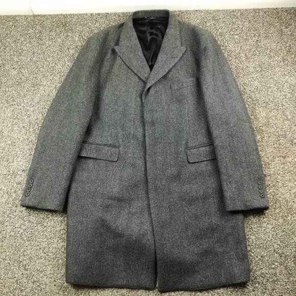 NWOT Brooks Brothers Overcoat Herringbone Wool Gray Black 46R Hand Made USA